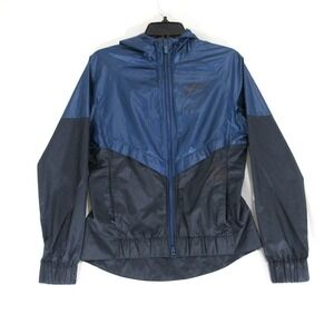Nike Jacket Womens Small Blue Windrunner Hooded Full Zip Vented Spell Out Swoosh
